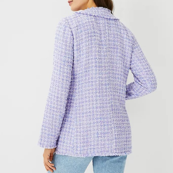 Ann Taylor Blazer Lavender Fringe Tweed Cardigan Jacket Sz 16 EUC Purple Plaid - Picture 4 of 13